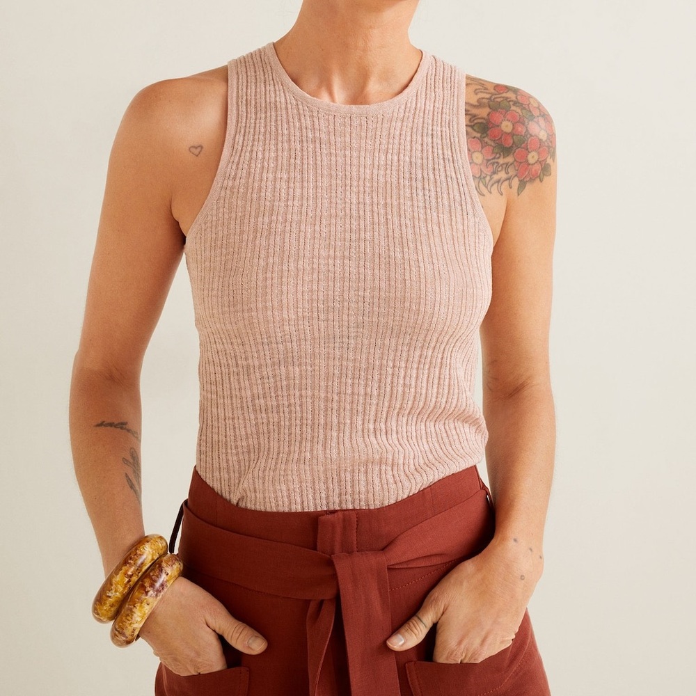 High Neck, Ribbed Tank Top from MANGO